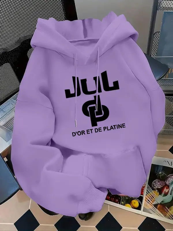 Sweat à capuche imprimé lettres pour femmes, pull décontracté à manches longues pour l'automne et l'hiver, vêtements pour femmes pour un usage quotidien