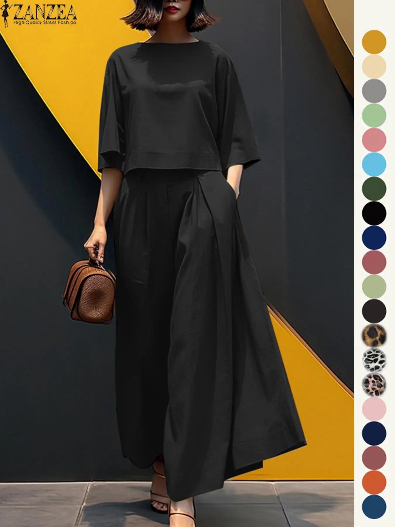 Ensemble deux pièces haut et pantalon large pour femme, haut et pantalon décontractés, mode minimaliste, confortables, à manches trois quarts, pour tous les jours en extérieur, vêtements pour femmes toutes saisons