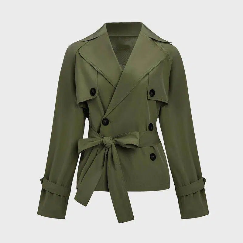 Trench-coat droit pour femme avec ceinture détachable et revers crantés, Trench-coat élégant à revers, style wrap, pour l'automne et l'hiver