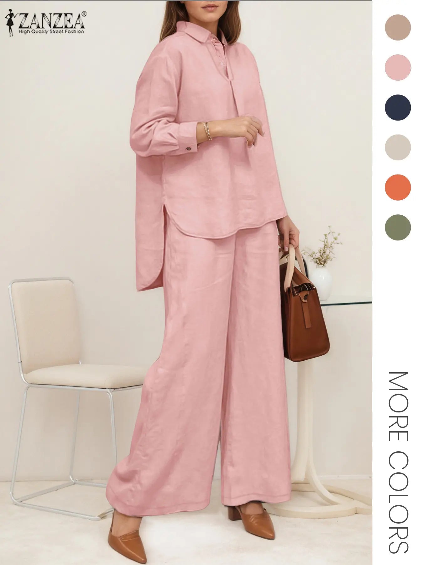 Ensemble deux pièces femme, haut et pantalon large de couleur unie, haut et pantalon décontractés à manches longues pour le quotidien, vêtements pour femmes pour toutes les saisons