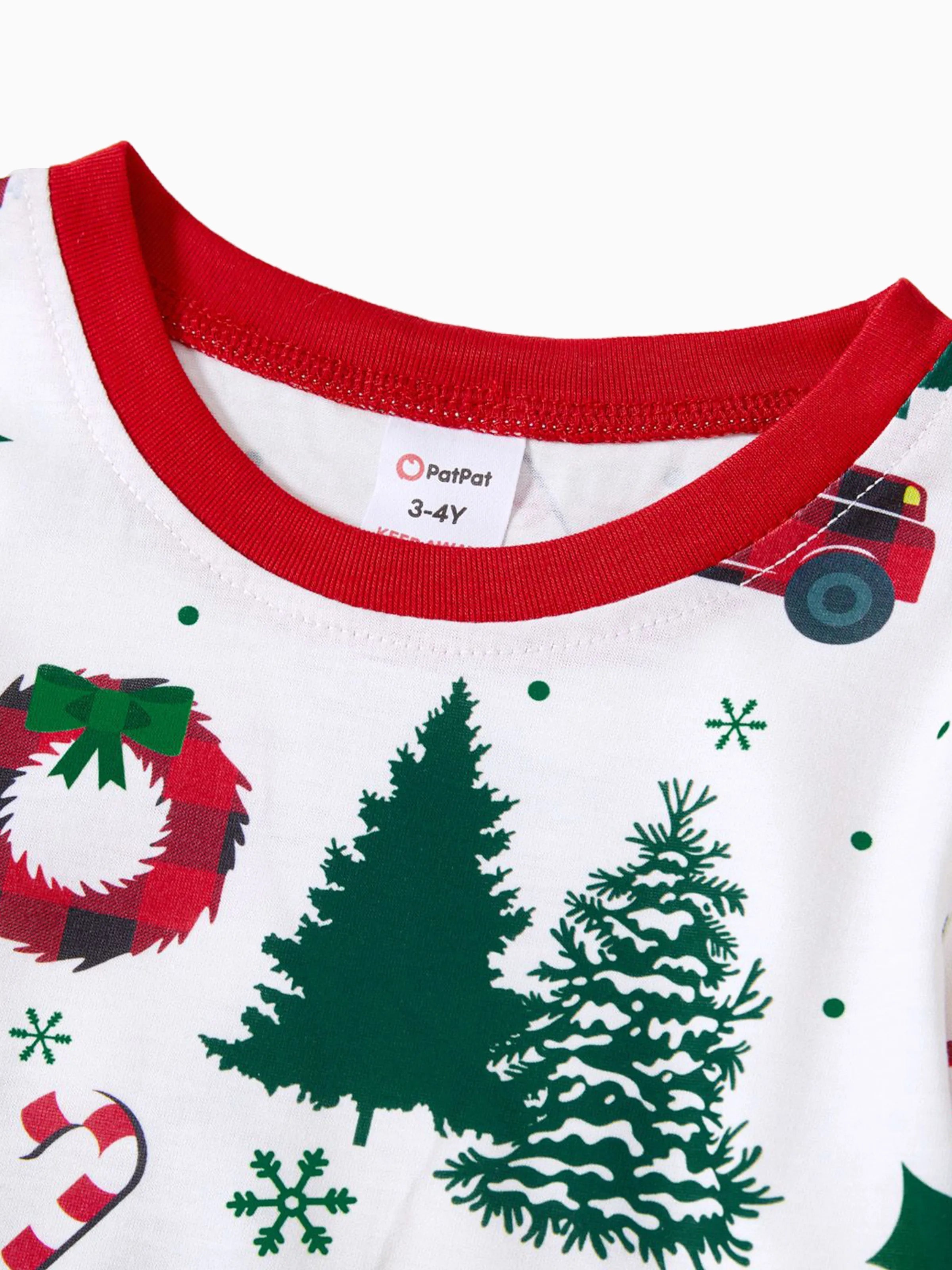 Christmas Family Matching Allover Xmas Tree & Car Print Long-sleeve Pajamas Sets with Christmas Socks Multi-color