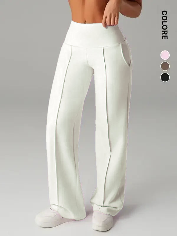 Pantalon de jogging taille haute avec poches latérales pour femme, décontracté, sportif, pour le yoga, coupe ample, taille élastique, leggings longs toutes saisons
