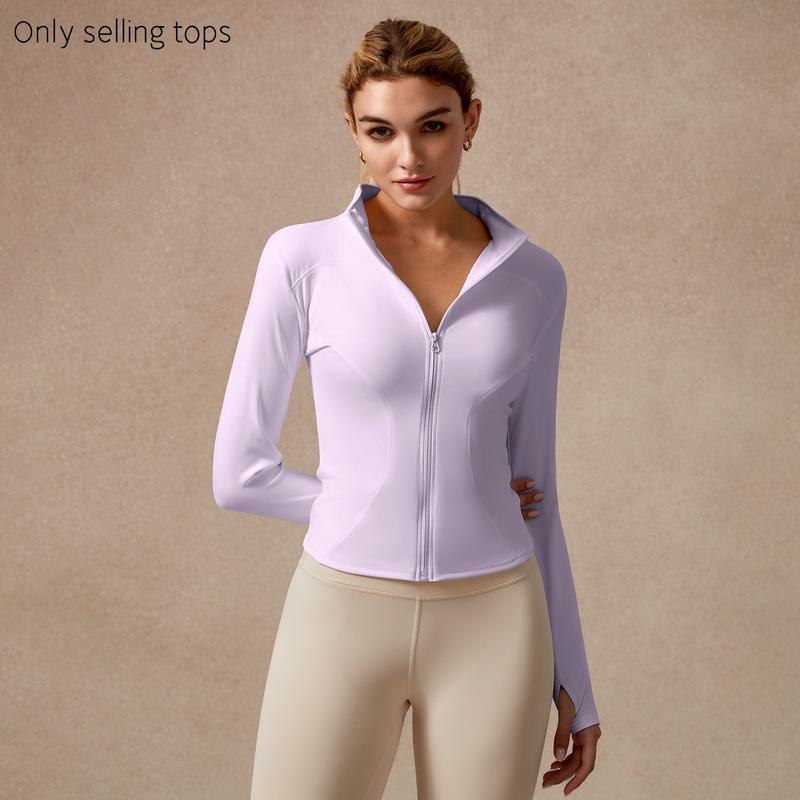 Veste de sport zippée à manches longues pour femme, coupe ajustée, tissu extensible à séchage rapide avec trous pour les pouces, pour la course, le yoga, la gym, tenues d'entraînement, vêtements de sport.