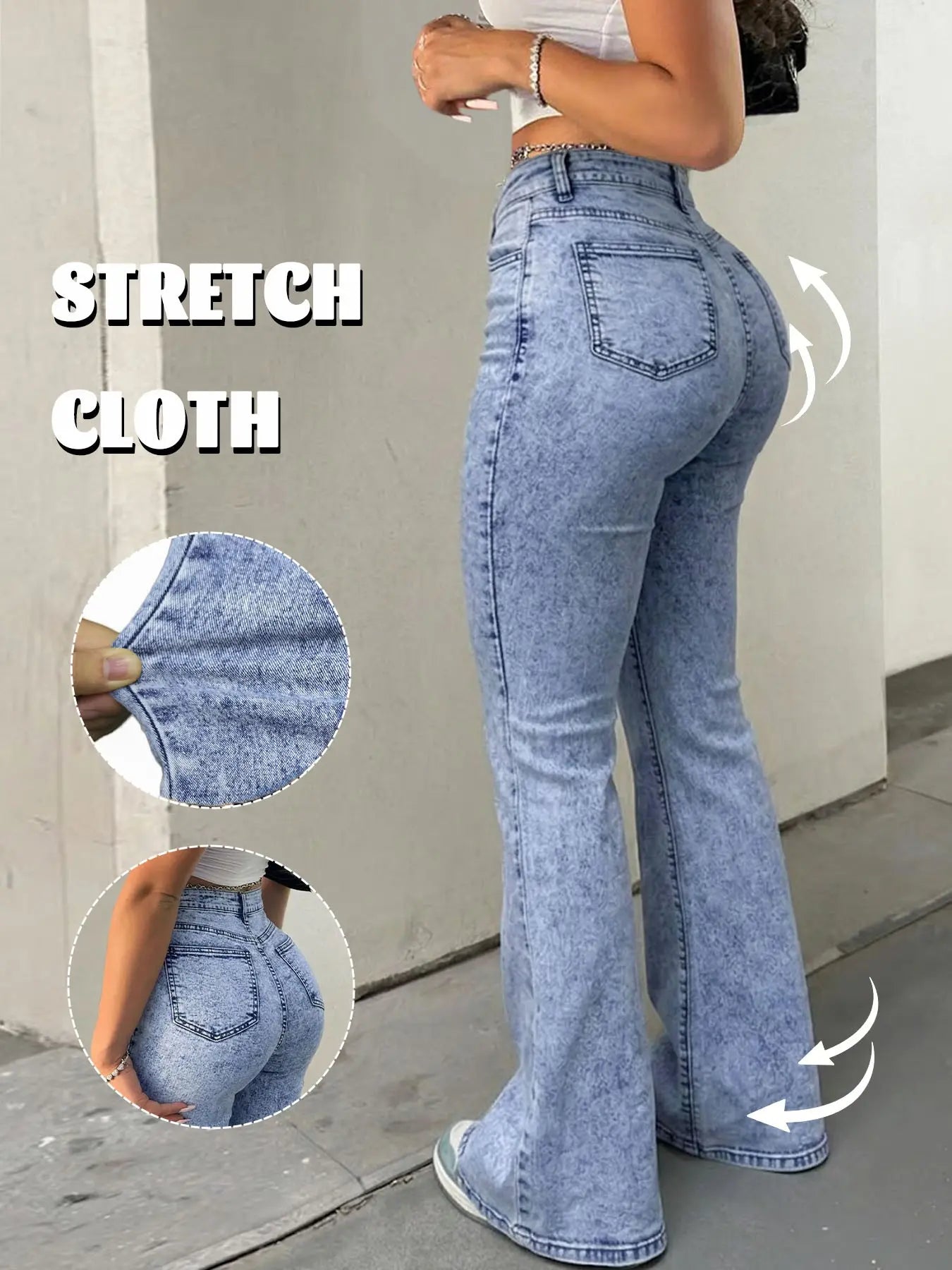 Jean Y2K évasé taille haute pour femme, Jean décontracté en denim avec poches à boutons, Bas pour femme pour le quotidien, Jean 000, Jean femme à la mode et polyvalent, Convient pour le printemps, l'été, l'automne et l'hiver