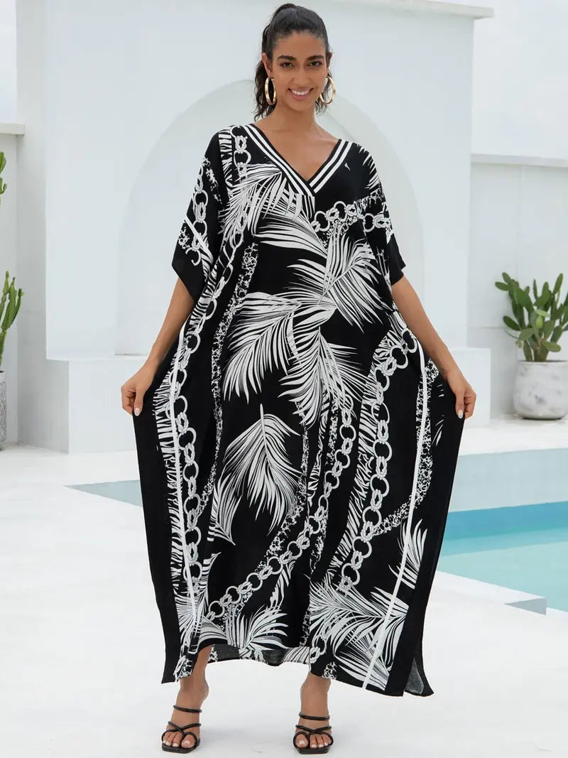 Robe longue décontractée pour femme Kaftan Oversize Chic Bohème Robe de maison Vêtements de plage Maillot de bain Cache-maillot Vêtement d'intérieur Bohème Été Vacances