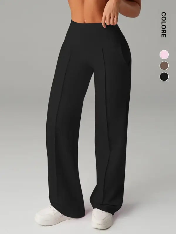 Pantalon de jogging taille haute avec poches latérales pour femme, décontracté, sportif, pour le yoga, coupe ample, taille élastique, leggings longs toutes saisons