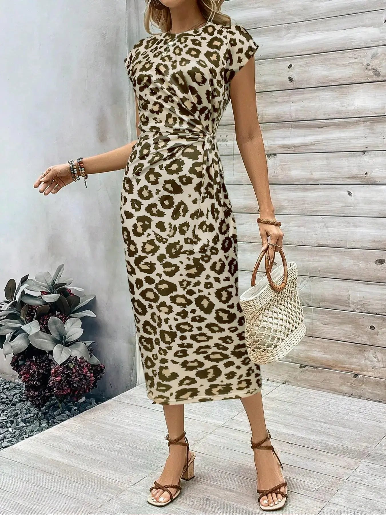 Robe décontractée pour femme à manches chauve-souris, unie, rayée ou à imprimé intégral avec nœud, col rond, manches courtes, longue, idéale pour les vacances à la plage.