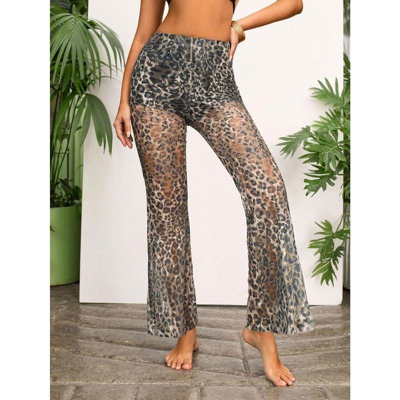 Pantalon évasé taille haute en dentelle tricotée pour femme