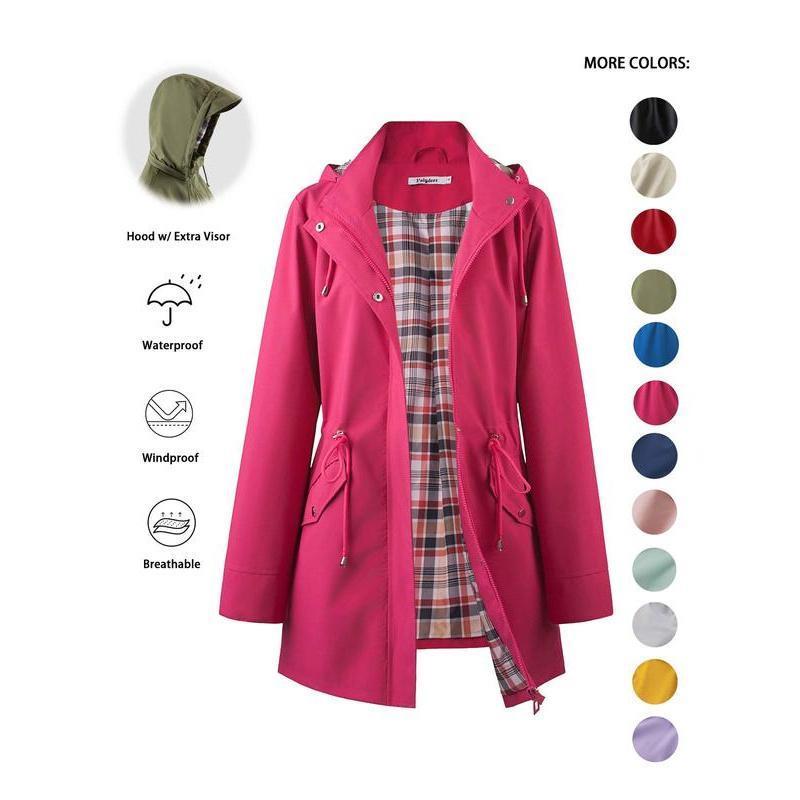 Trench-coat à capuche zippé de couleur unie pour femme, à cordon de serrage, manches longues, imperméable, coupe-vent, doux, confortable, décontracté, adapté au printemps, à l'automne, aux tenues quotidiennes et aux sorties