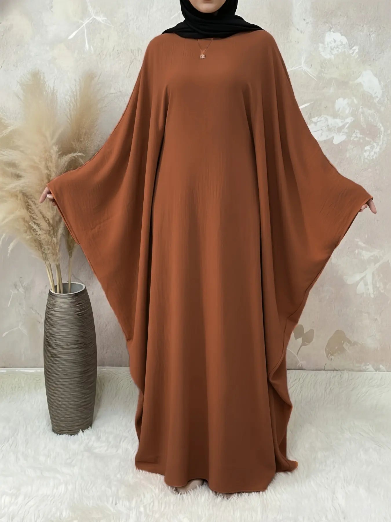 [Grandes Tailles] Abaya unie pour femmes, robe modeste à col rond et manches longues pour le quotidien, vêtements islamiques pour femmes pour toutes les saisons