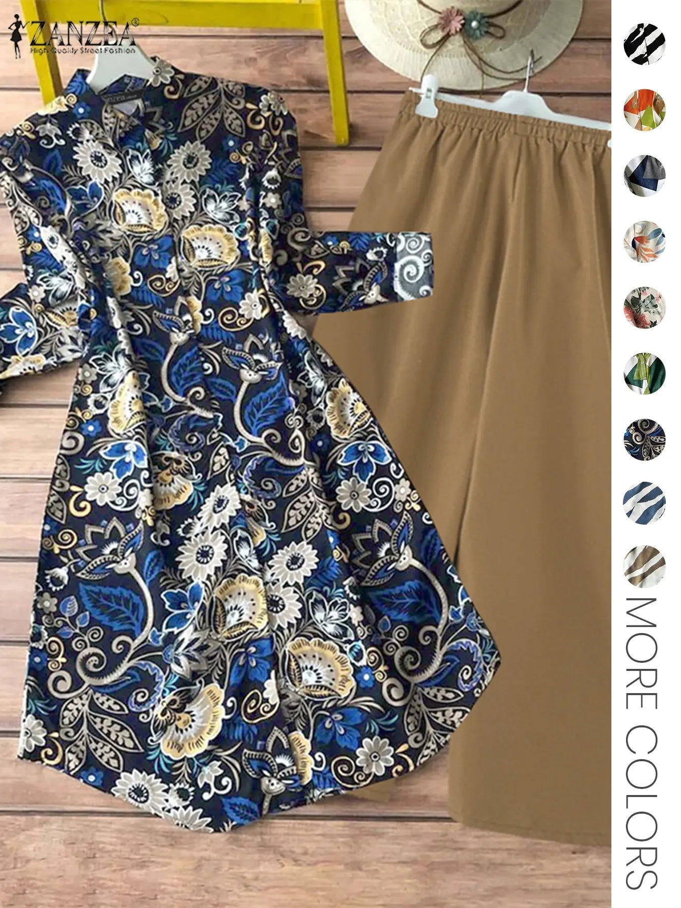 Ensemble deux pièces pour femme, chemise boutonnée à imprimé intégral et pantalon large, haut décontracté à manches longues et col, pantalon pour un usage quotidien, vêtements féminins pour toutes les saisons