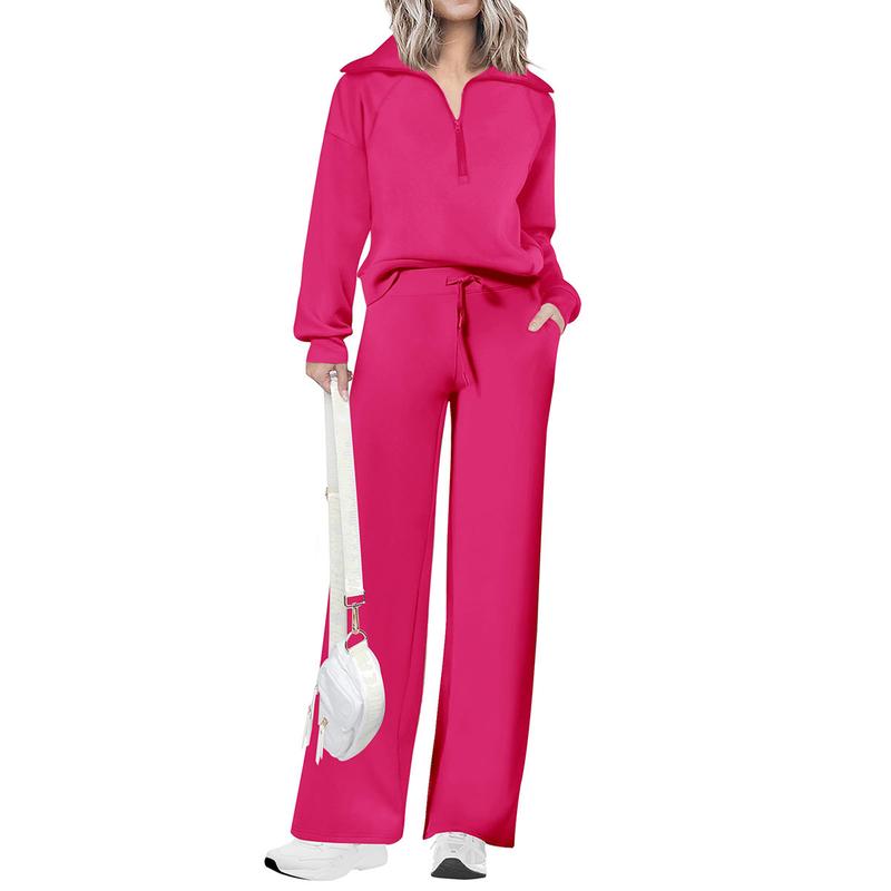 Ensemble de survêtement décontracté 2 pièces pour femme - Sweat-shirt à demi-zip et pantalon large avec cordon de serrage - Haut et pantalon de survêtement assortis pour le confort