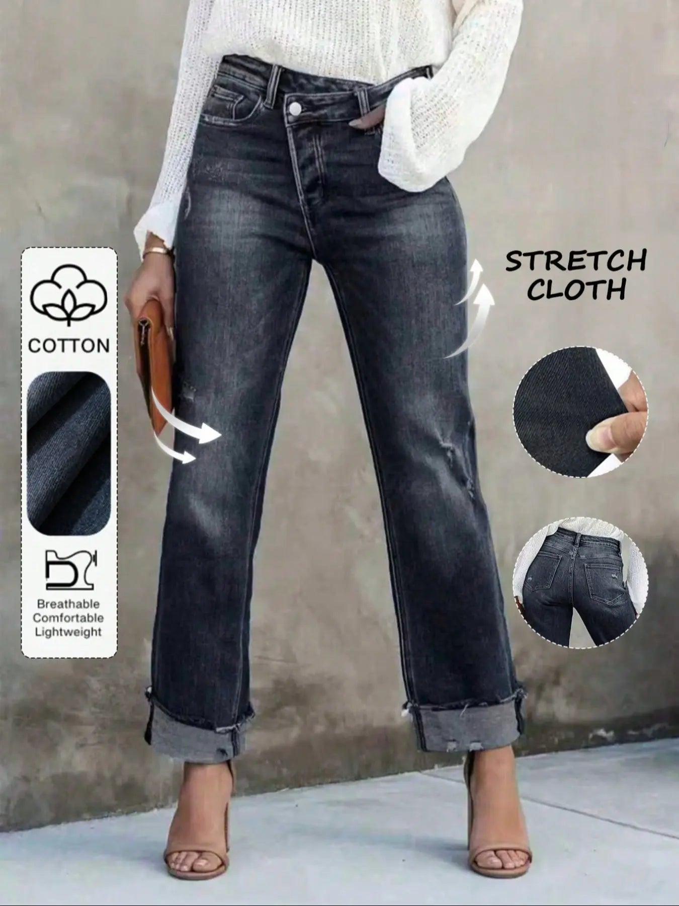 Jean uni pour femme, pantalon en denim décontracté et confortable pour le quotidien, bas pour femme toutes saisons