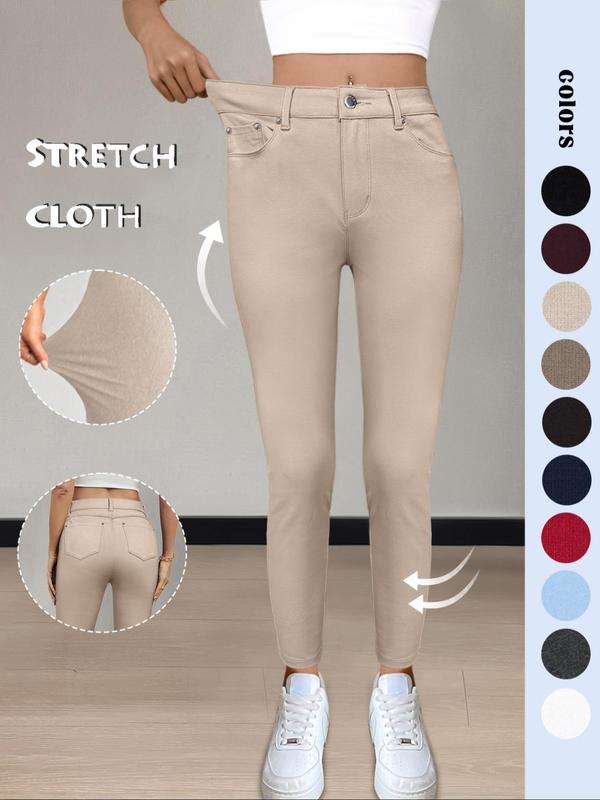 Legging uni à poches et boutons pour femme, pantalon moulant décontracté et confortable pour le yoga et la gym, bas pour femme pour l'automne et l'hiver, T-Chic