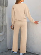 2 Piece Women's Casual Long Sleeve Pocket Sportswear Set, Stylish Wide Leg Athletic for All Seasons, Comfortable Fitted Fashion