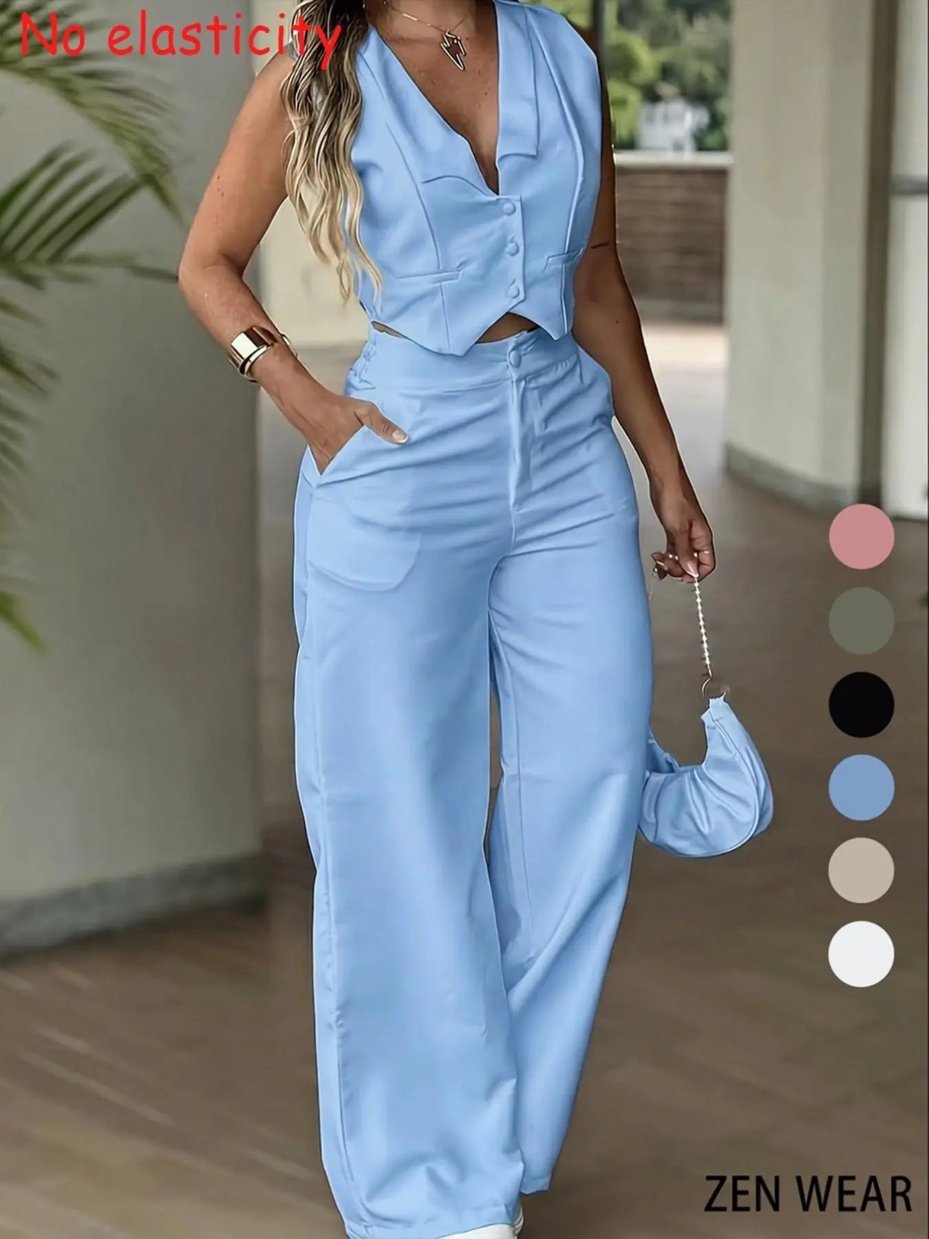 Nouvel ensemble de pantalons pour femmes, ensemble gilet sans manches avec taille cintrée, pantalon large, élégant tailleur-pantalon deux pièces pour femme de bureau