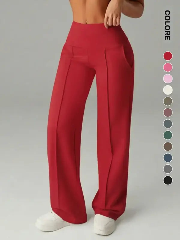Pantalon de jogging taille haute avec poches latérales pour femme, décontracté, sportif, pour le yoga, coupe ample, taille élastique, leggings longs toutes saisons