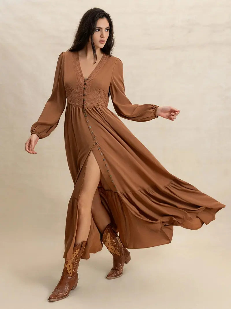 Robe unie à col en V et manches longues pour femme, robe tissée décontractée ajustée pour toutes les saisons, vêtements féminins à la mode pour le quotidien