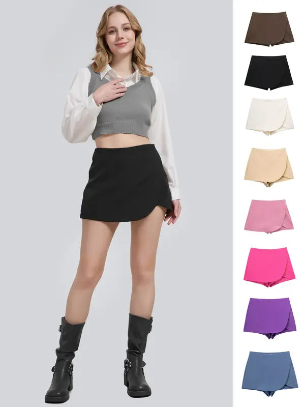 Jupe-short décontractée pour femmes, taille haute avec fermeture éclair latérale, confortable et élégante, parfaite pour le quotidien, mode féminine