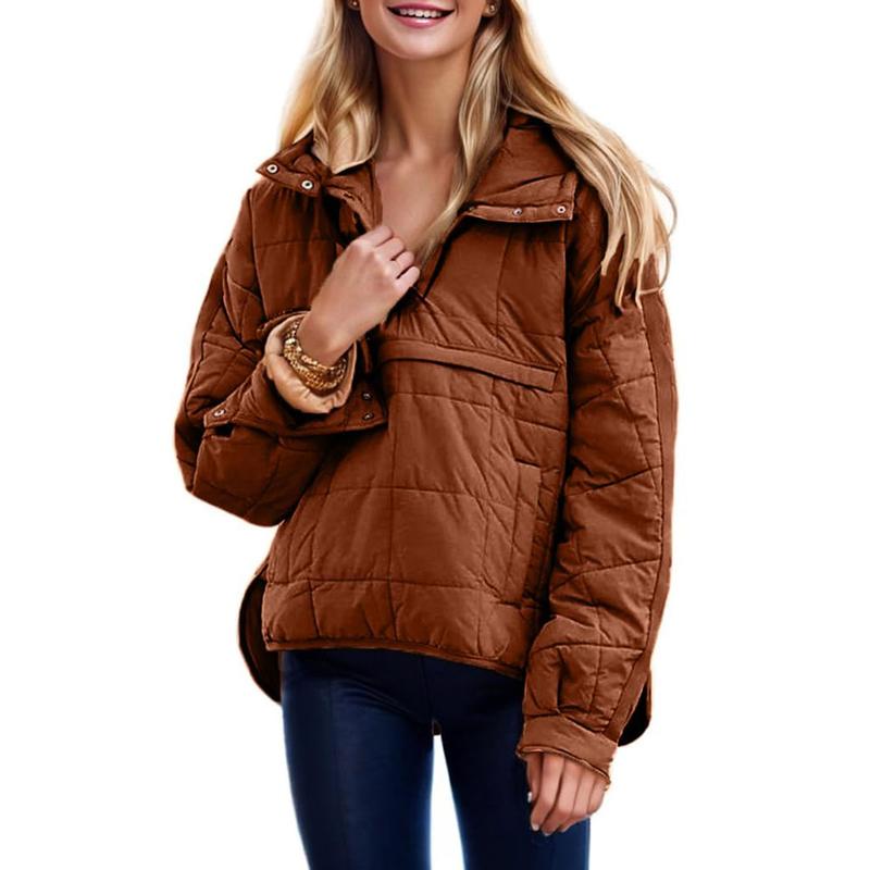 Veste doudoune oversize matelassée à capuche chauve-souris pour femme, pull à manches longues léger et chaud avec grande poche poitrine