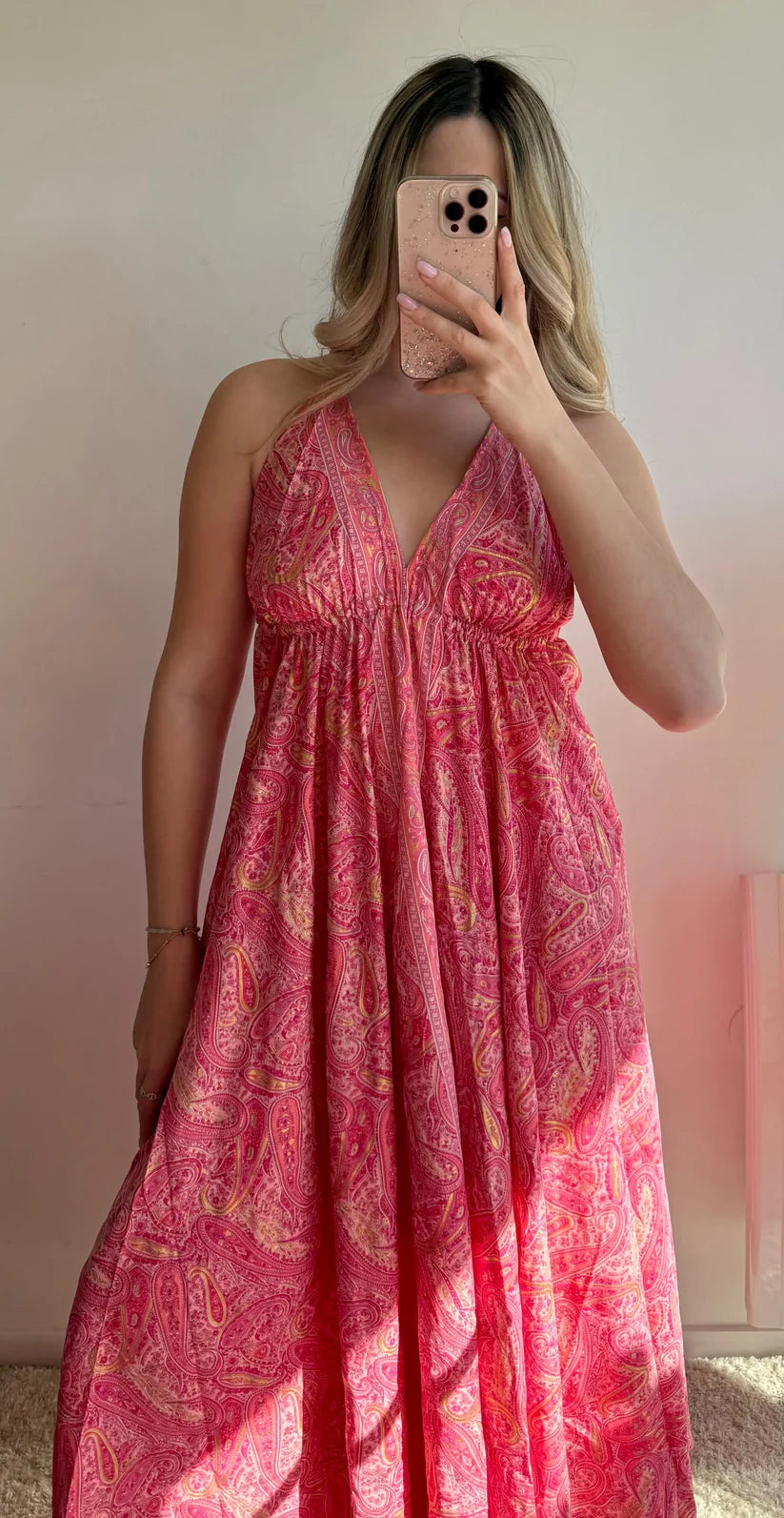 Robe longue bohème chic rouge pour femme
