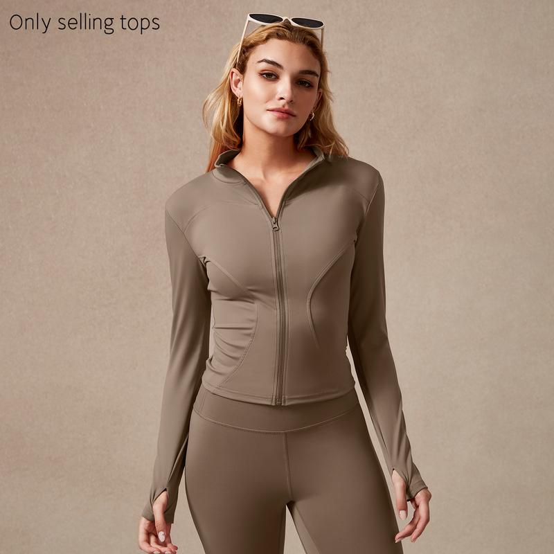 Veste de sport zippée à manches longues pour femme, coupe ajustée, tissu extensible à séchage rapide avec trous pour les pouces, pour la course, le yoga, la gym, tenues d'entraînement, vêtements de sport.