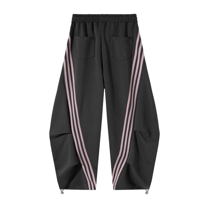 Pantalon de survêtement large et ample rayé pour femme, coupe décontractée, avec taille élastique et poches latérales pour vêtements de sport