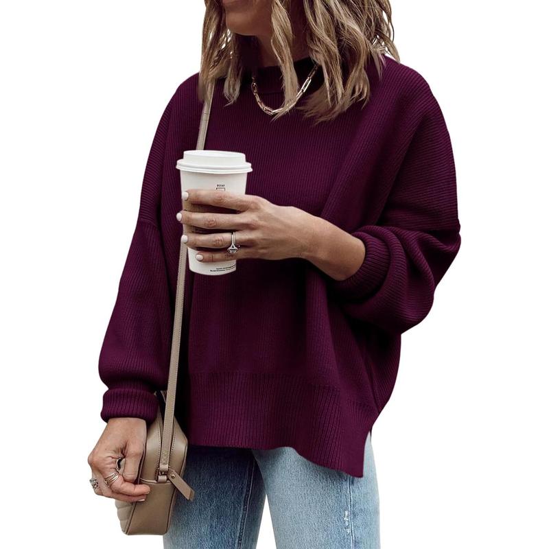 Pull Tunique Oversize Femme, Ample, Manches Longues, Tricot Côtelé, Fentes Latérales