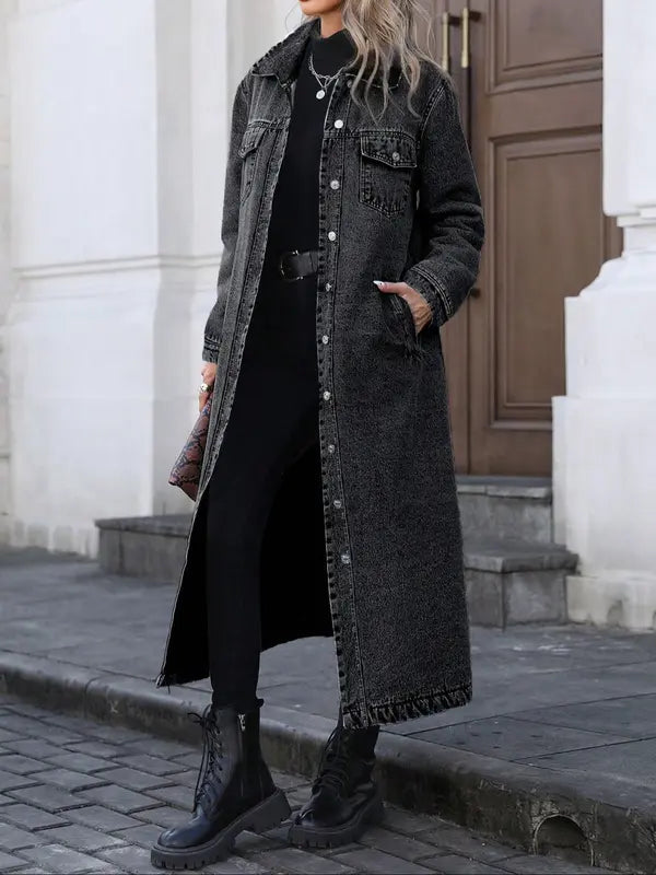 Manteau en jean à boutonnage frontal pour femme, Veste en jean élégante et décontractée à manches longues pour le printemps et l'automne, Vêtements pour femme pour le quotidien, Vêtements d'extérieur