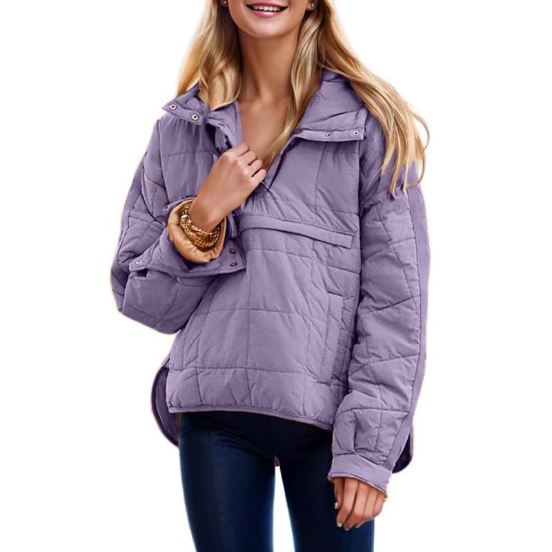 Veste doudoune oversize matelassée à capuche chauve-souris pour femme, pull à manches longues léger et chaud avec grande poche poitrine