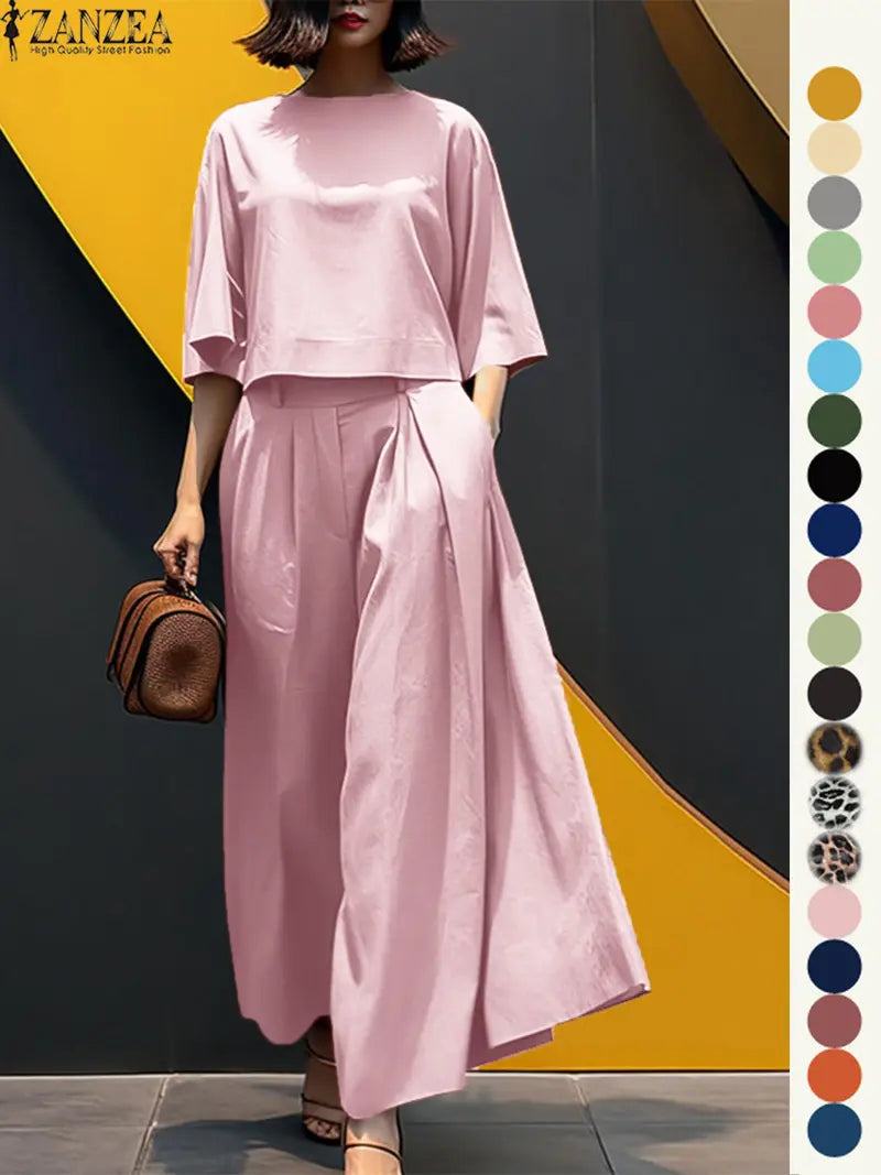 Ensemble deux pièces haut et pantalon large pour femme, haut et pantalon décontractés, mode minimaliste, confortables, à manches trois quarts, pour tous les jours en extérieur, vêtements pour femmes toutes saisons
