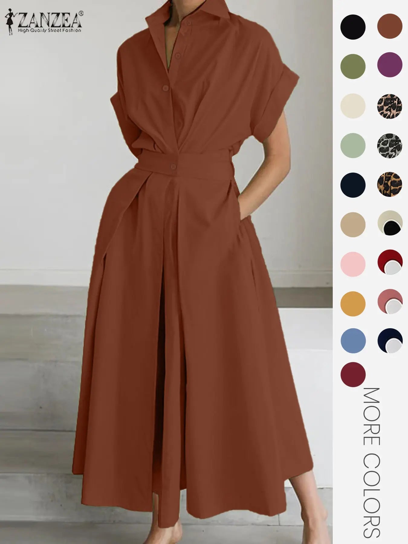 Robe unie à col pour femme, robe décontractée à manches courtes pour l'été, vêtements pour femmes pour le quotidien