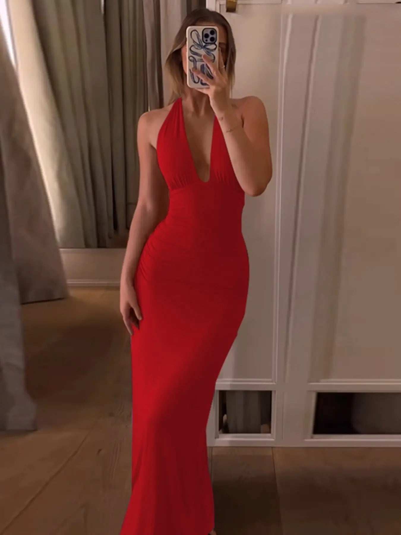 Robe moulante dos nu licou unie pour femme