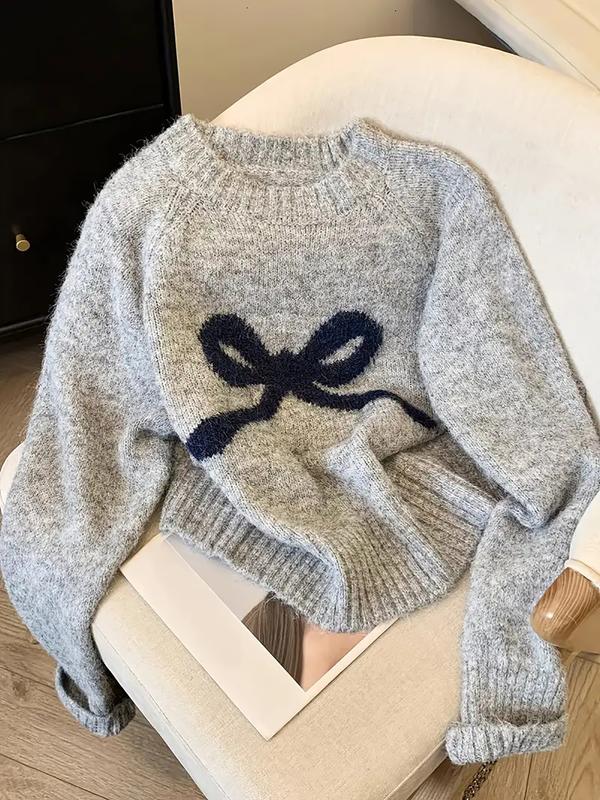 Pull en maille élégant avec nœud pour femme, mode douce automne-hiver, haut pull décontracté épais, design unique, vêtement d'extérieur polyvalent