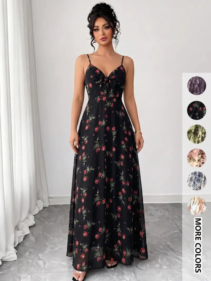 Robe camisole à imprimé floral pour femme, robe trapèze bohème décontractée pour la plage et les les vacances, robe d'été pour femme