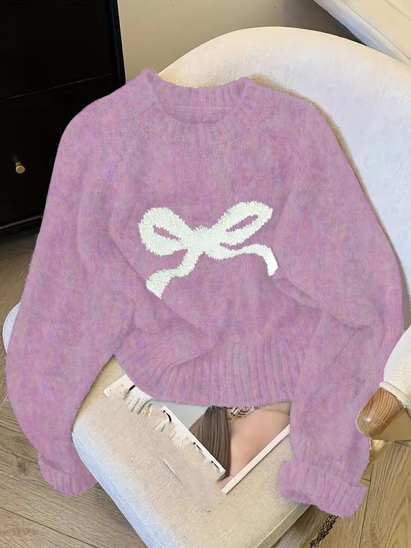 Pull en maille élégant avec nœud pour femme, mode douce automne-hiver, haut pull décontracté épais, design unique, vêtement d'extérieur polyvalent