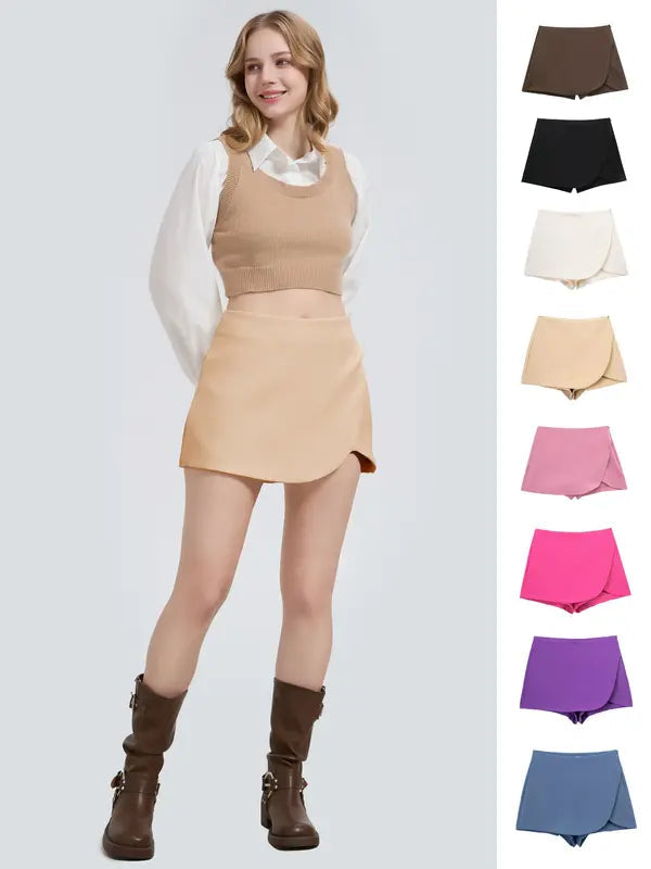 Jupe-short décontractée pour femmes, taille haute avec fermeture éclair latérale, confortable et élégante, parfaite pour le quotidien, mode féminine