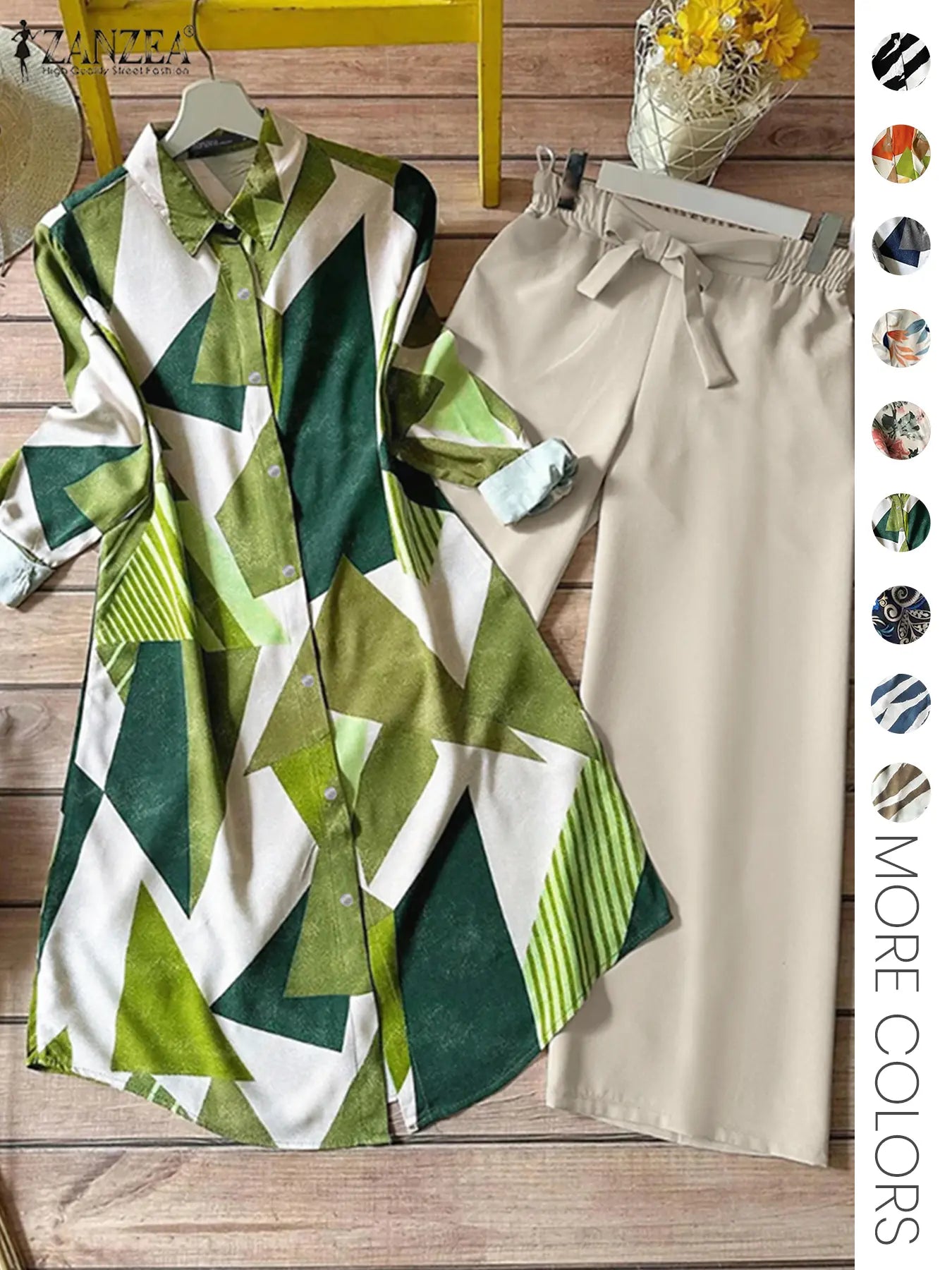 Ensemble deux pièces pour femme, chemise boutonnée à imprimé intégral et pantalon large, haut décontracté à manches longues et col, pantalon pour un usage quotidien, vêtements féminins pour toutes les saisons