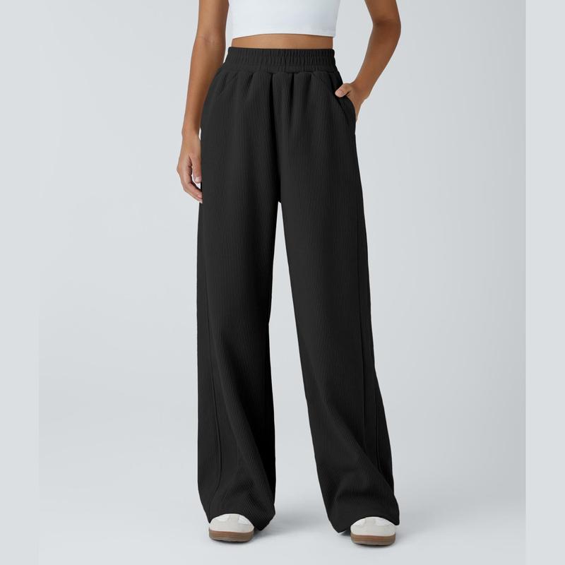 Pantalon décontracté en velours côtelé, coupe droite, taille haute, avec poches latérales