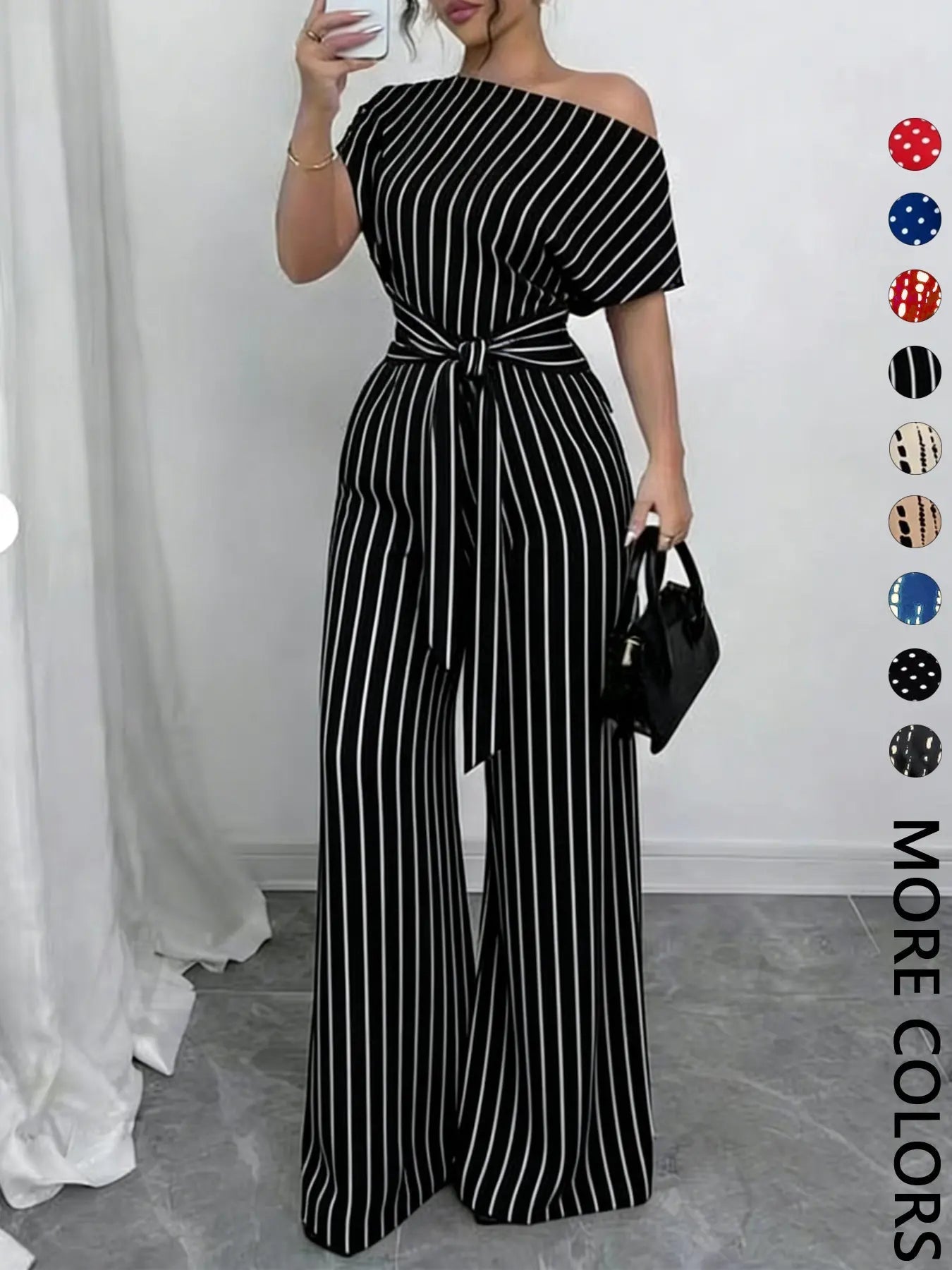 Combinaison Femme à Imprimé Intégral avec Nœud sur le Devant, Combinaison Décontractée à Col Asymétrique pour le Printemps et l'Automne, Vêtements pour Femmes à Porter au Quotidien