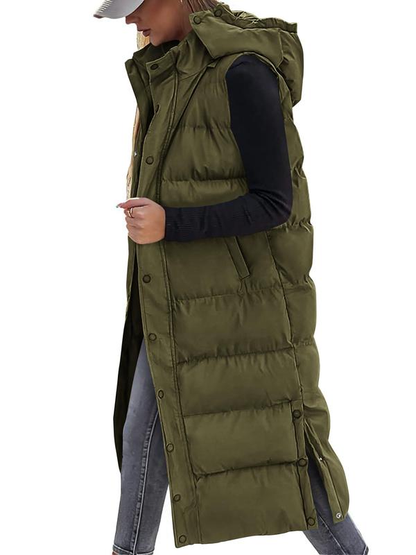 Gilet long matelassé pour femme avec capuche matelassée et fermeture boutonnée pour manteau d'hiver 2025 - Hauts, Vêtements pour femmes