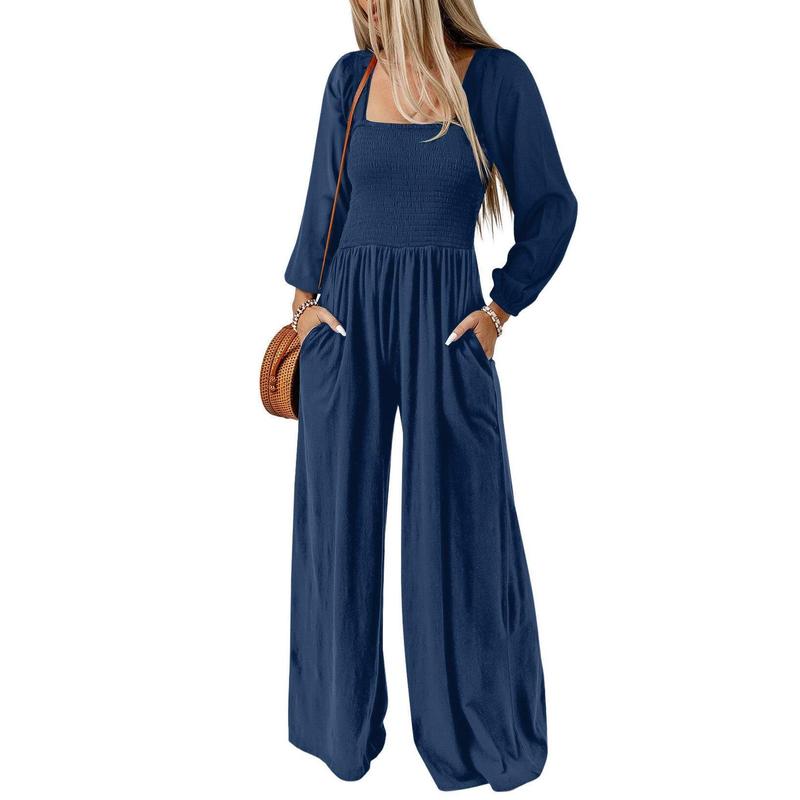 Salopette ample décontractée pour femme, combinaison une pièce à manches longues, jambes larges, pantalon long, barboteuse avec poches