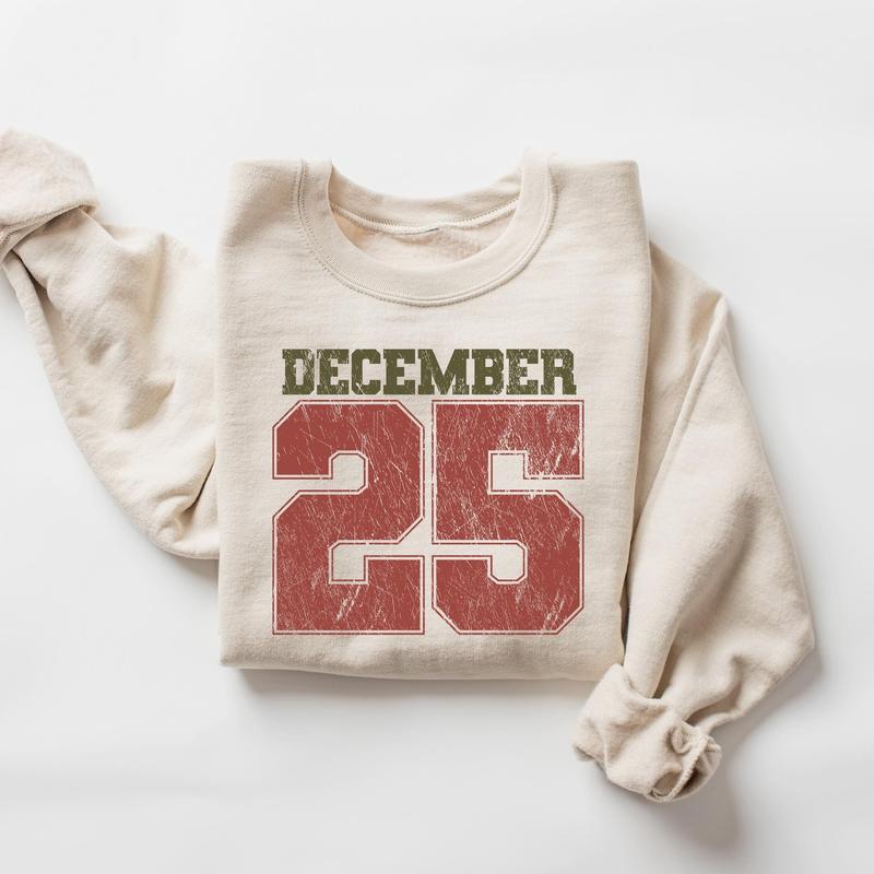 Sweat-shirt de Noël rétro, T-shirt 25 décembre, Vêtements de fêtes, Chemises de Noël pour femmes, Col rond de Noël, Cadeau de Noël, Pull d'hiver