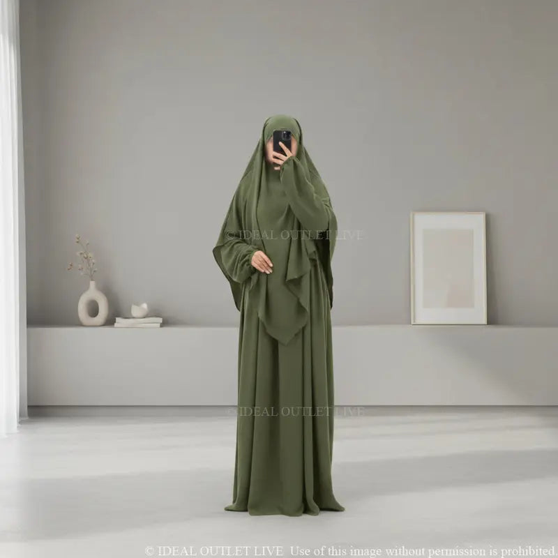 Prayer Set, 2-Piece Abaya Khimar in Jazz Fabric, Modest and Practical