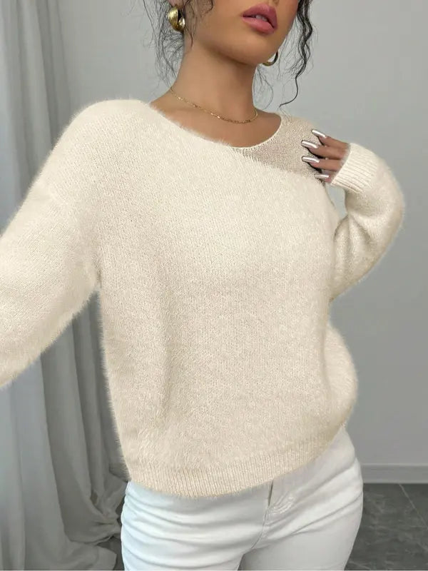 Pull uni pour femme, pull décontracté à manches longues pour l'automne et l'hiver, tricot confortable pour femme à porter au quotidien ou en soirée