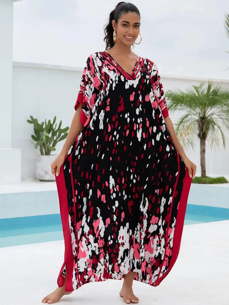 Robe longue décontractée pour femme Kaftan Oversize Chic Bohème Robe de maison Vêtements de plage Maillot de bain Cache-maillot Vêtement d'intérieur Bohème Été Vacances