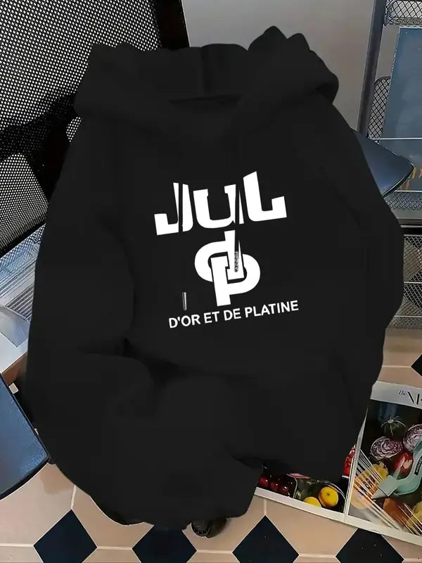 Sweat à capuche imprimé lettres pour femmes, pull décontracté à manches longues pour l'automne et l'hiver, vêtements pour femmes pour un usage quotidien