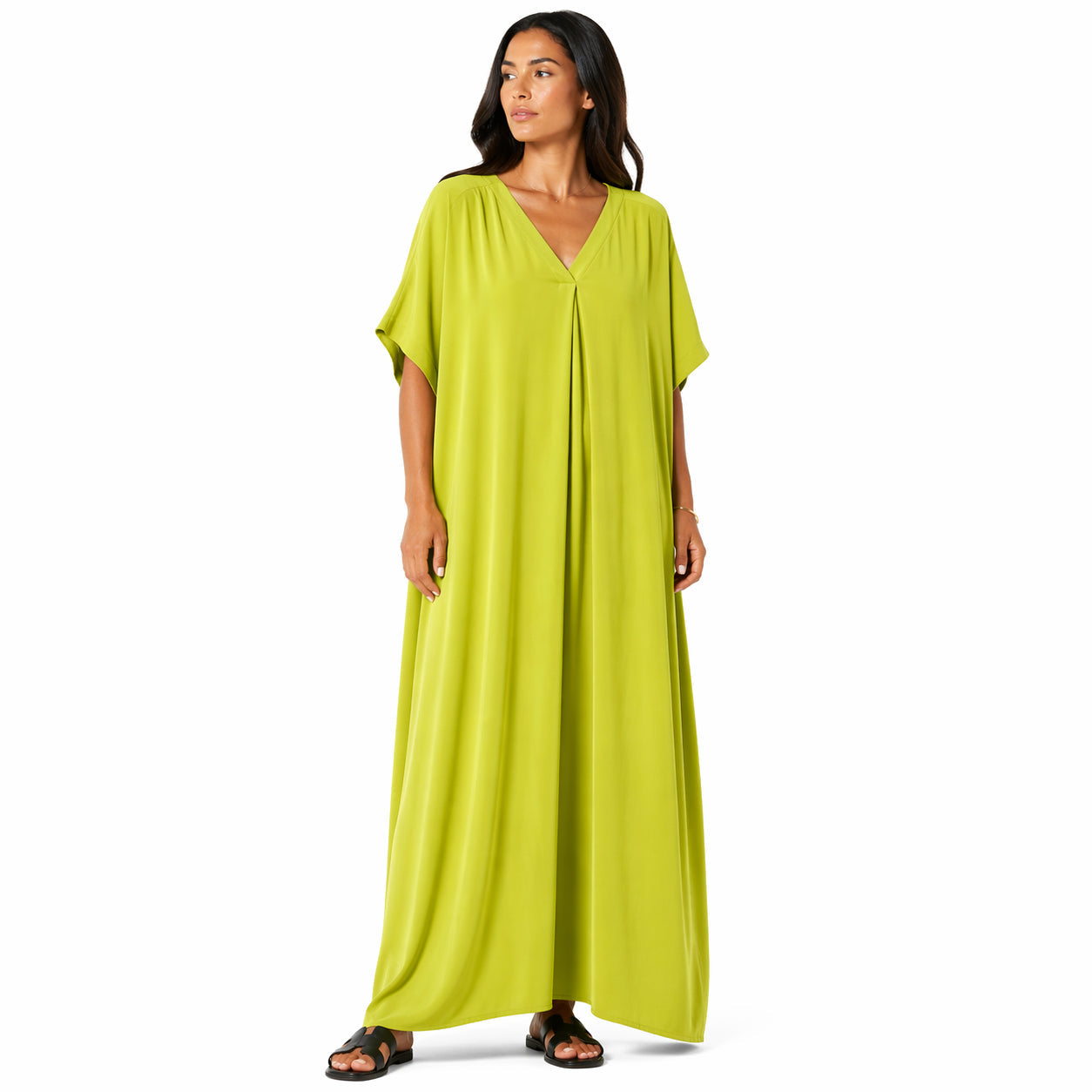 Robe longue, ample et fluide à col en V pour femme – chic et confortable pour l'été.