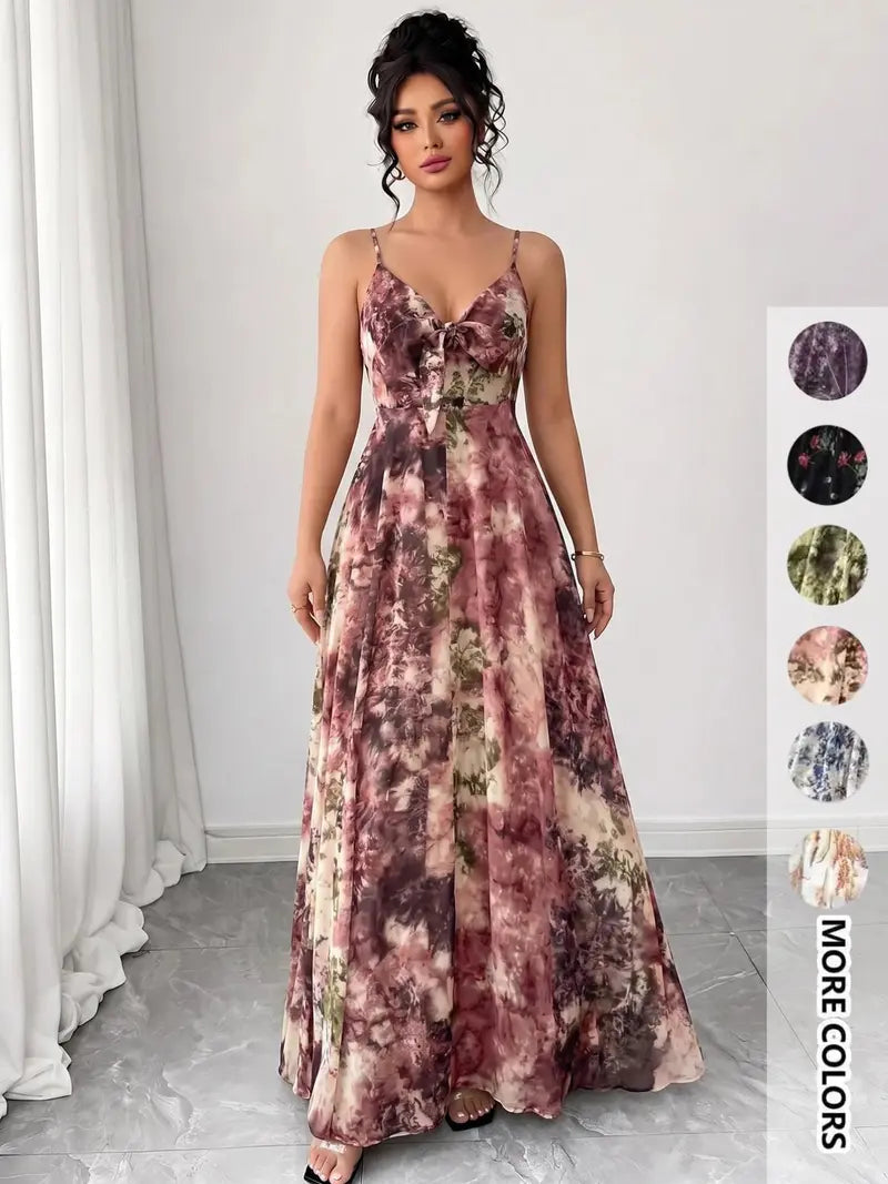 Robe camisole à imprimé floral pour femme, robe trapèze bohème décontractée pour la plage et les les vacances, robe d'été pour femme
