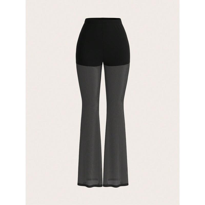 Pantalon évasé taille haute en dentelle tricotée pour femme